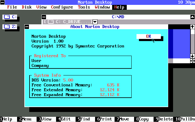 Norton Desktop for Dos - about
